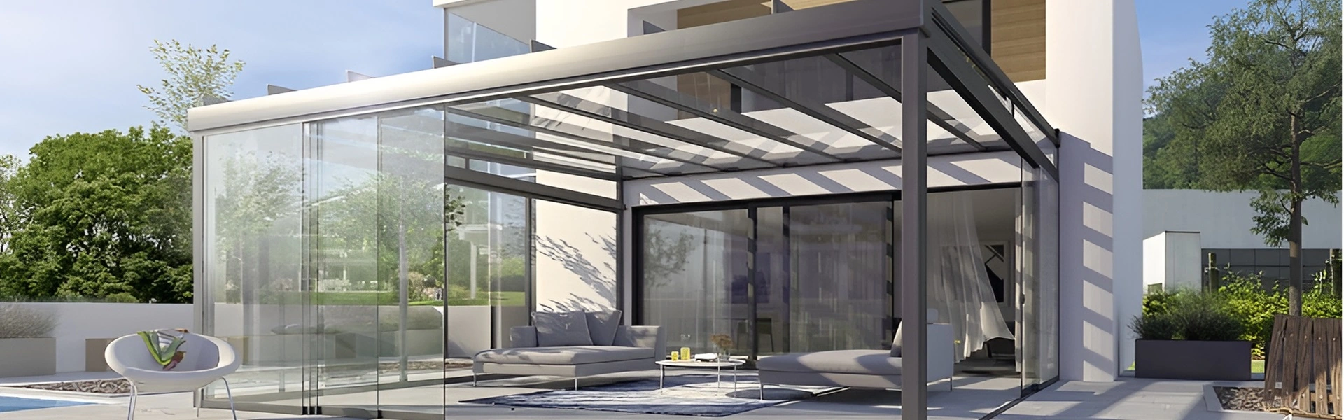 Area glazen overkapping met glazen schuifwanden (1)