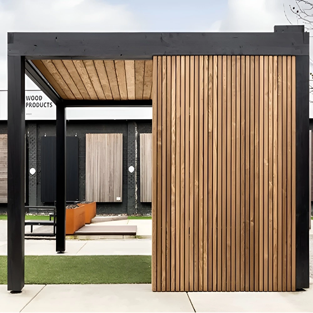 Houten lamellenoverkapping Livinshade strak design