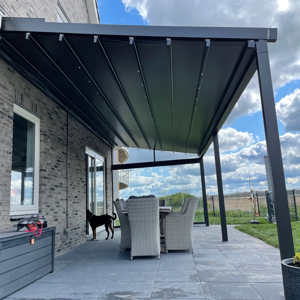 Overkapping Viva met eettafel en hond op terras aan huis