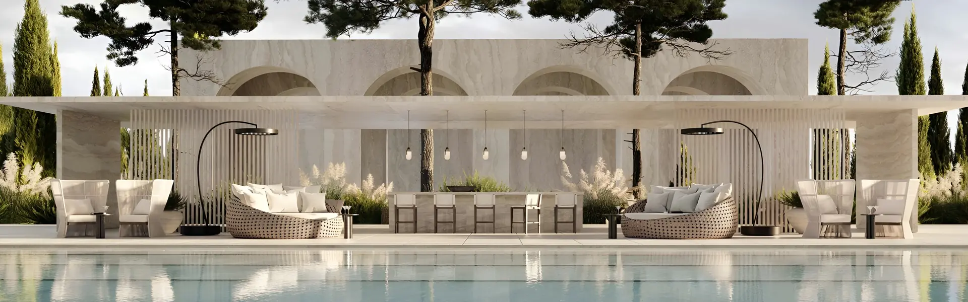 Eclipse Smart Heat portable heaters bij zwembad en loungebanken