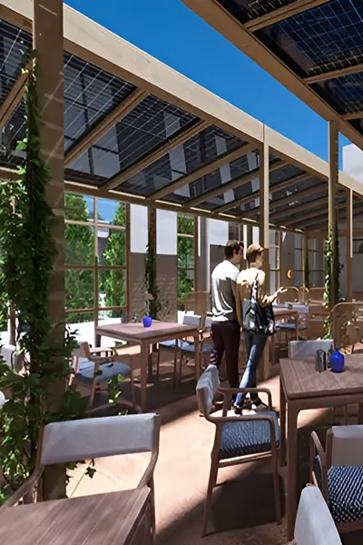 Glazen tuinkamer Seesky E-luz met solardak en eetgedeelte Glazen tuinkamer Seesky E-luz met solardak en eetgedeelte