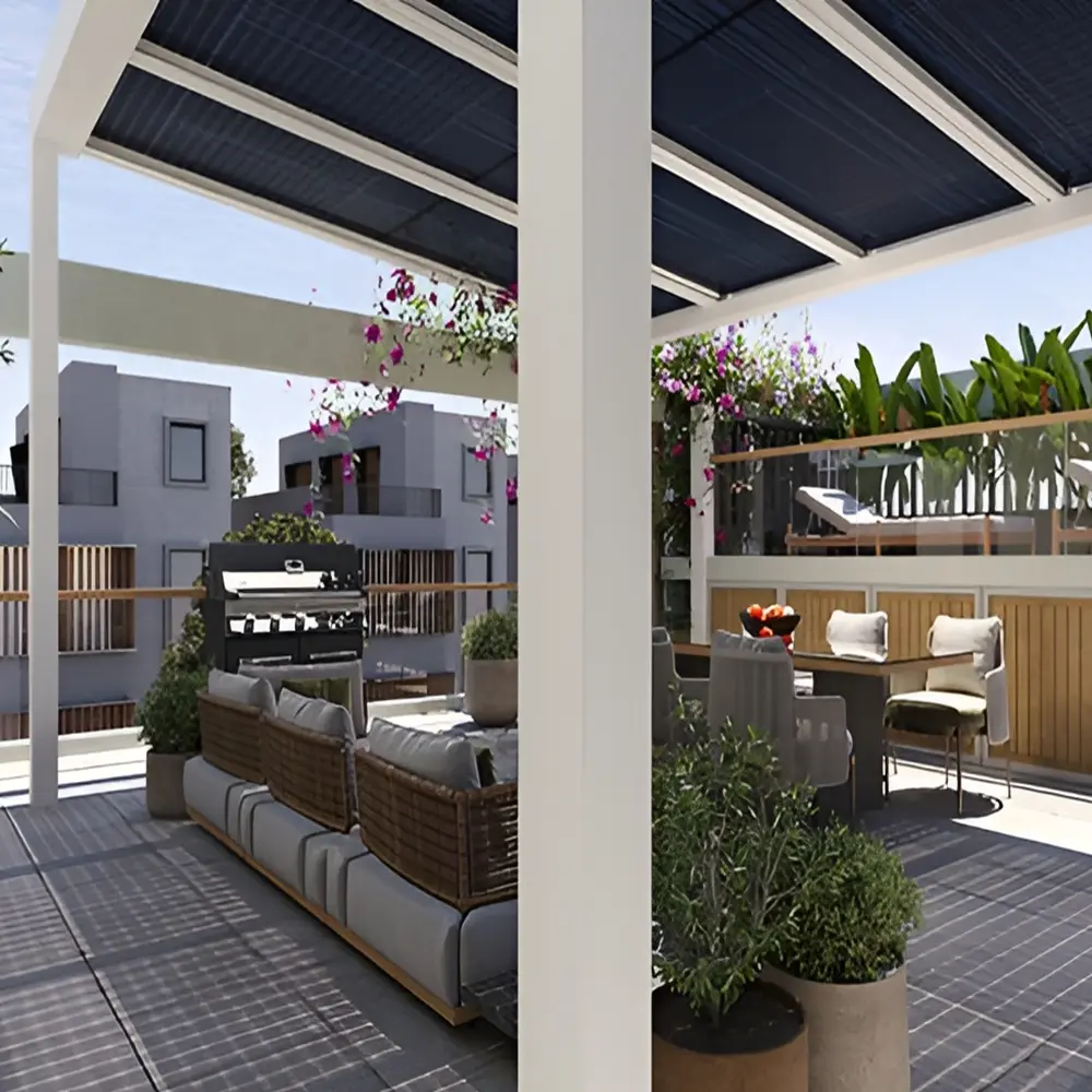 Tuinkamer met solardak seesky E-luz en loungeset