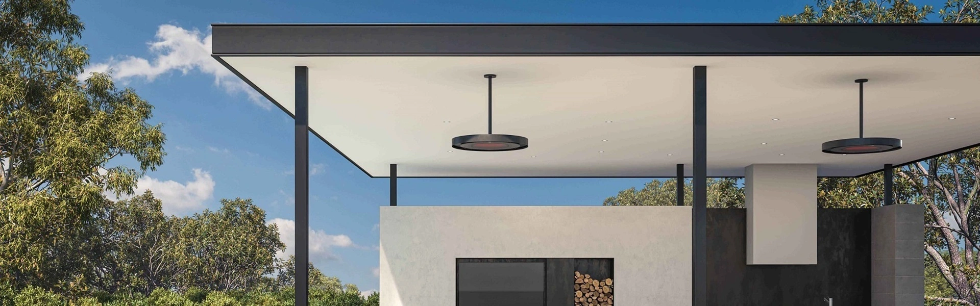 Eclipse Smart-Heat Electric heater aan plafond in stijlvolle buitenruimte
