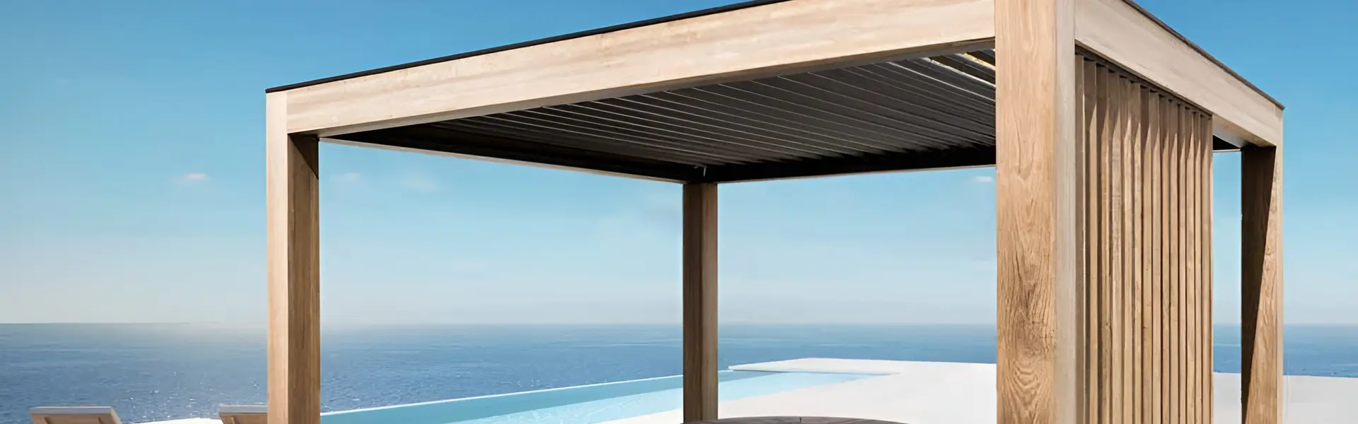 Houten tuinkamer Carpentier met uitzicht op een infinity pool