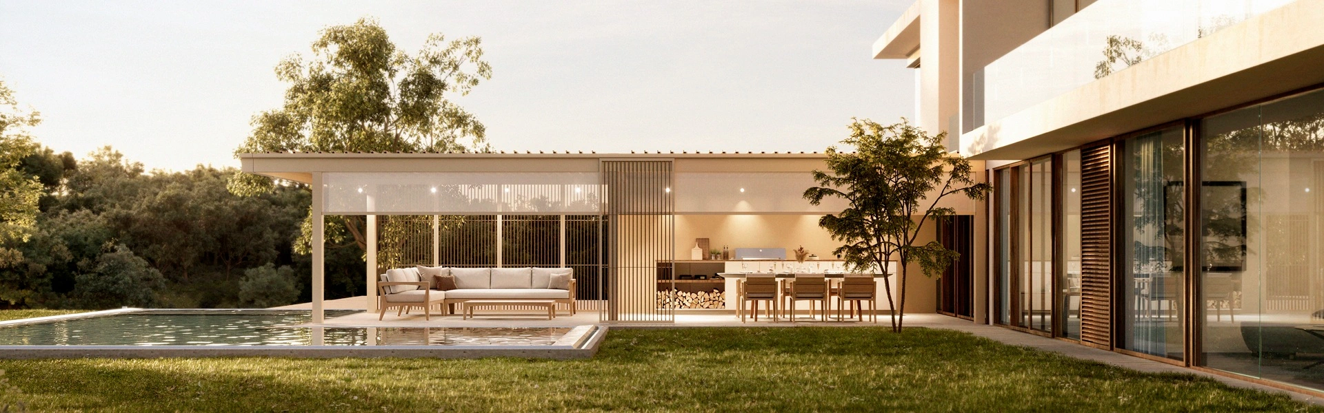 Renson Amani overkapping in minimalistisch ontwerp met open buitenruimte