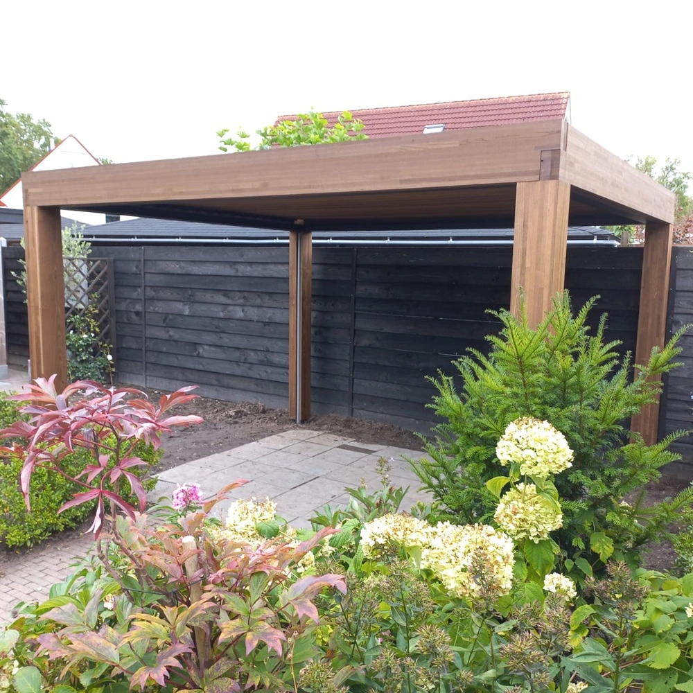 Houten en aluminium overkapping moderne lamellen