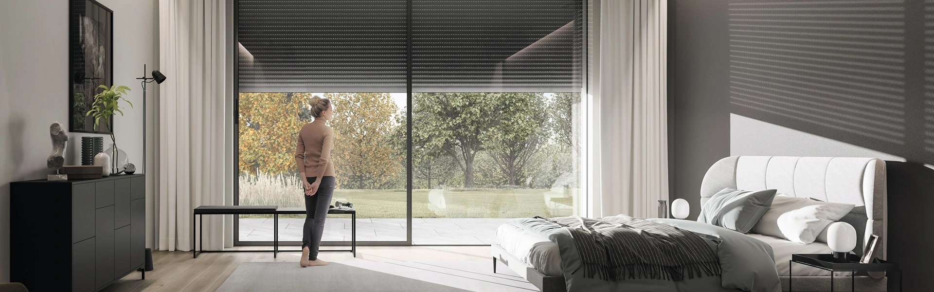 Moderne rolluiken voor privacy en isolatie in slaapkamer Groningen