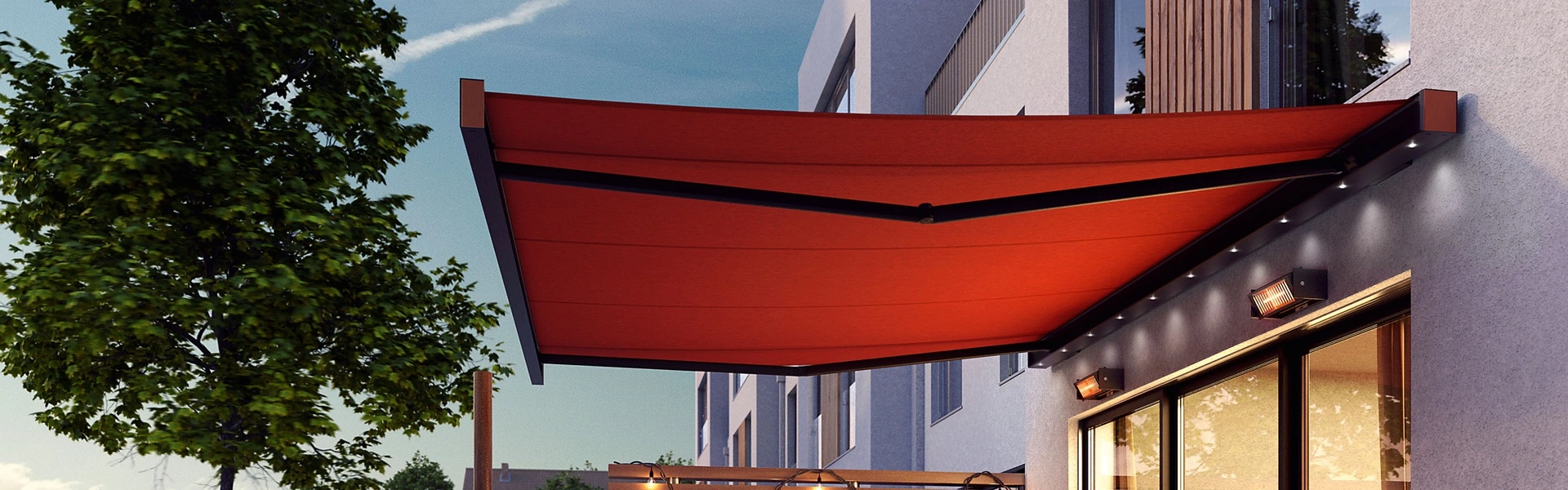 Rood Smaila knikarmscherm met LED-verlichting en warmtepanelen