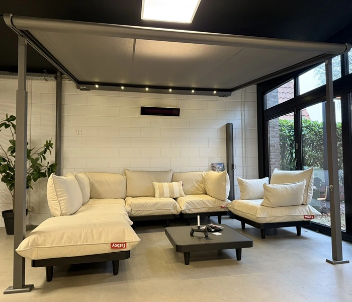 Showroom model Plaza Viva textiel overkapping Showroom model Plaza Viva textiel overkapping