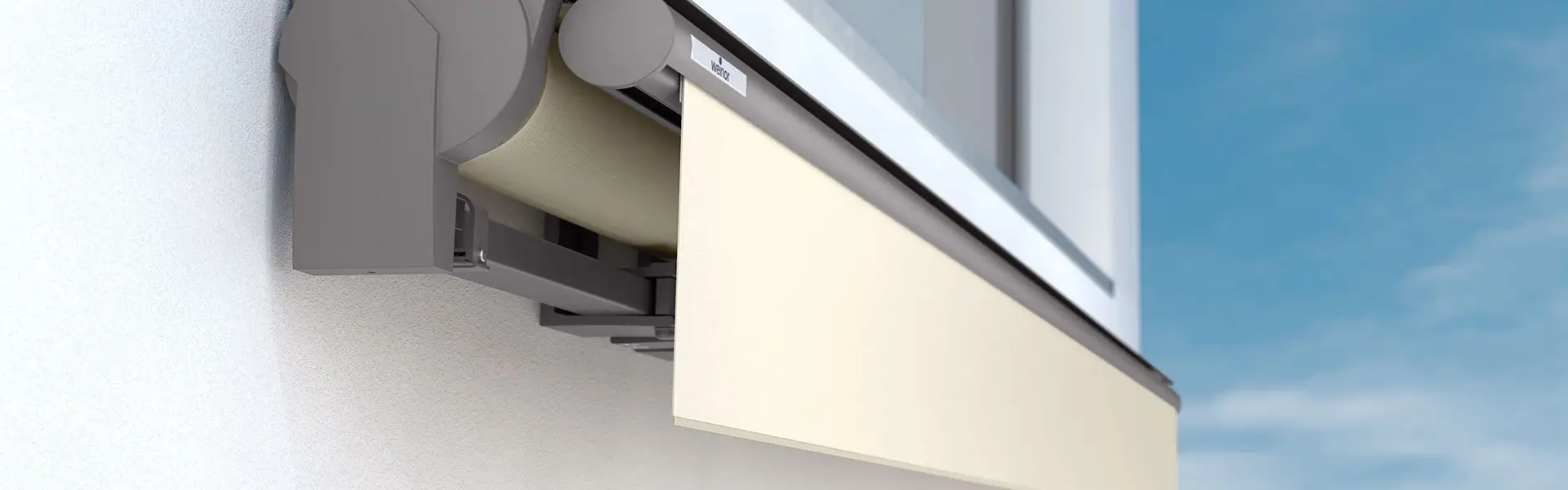 weinor topas ii zonnescherm cassette detail aan gevel veldman zonwering zonnescherm component